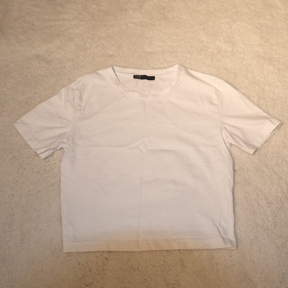 Zara Cropped T-Shirt - White - S